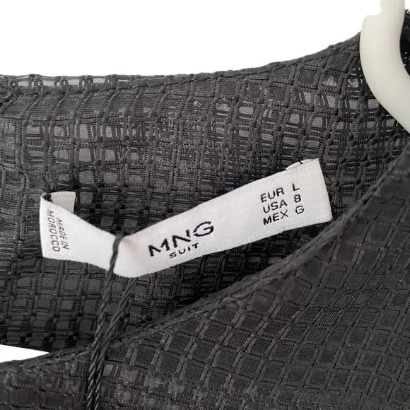 MNG Mango Black Sheer Mesh Net Layered Blouse NWTS Size large - Picture 3 of 7